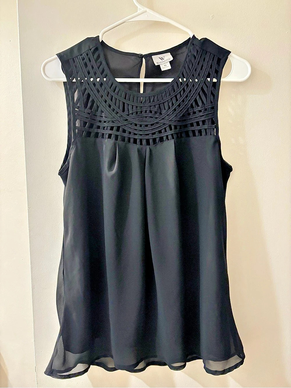 Worthington Black Lattice Neck Blouse Size XL Like New